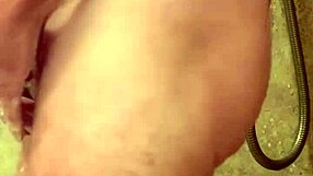 peeking at her soapy naked body rubbing pussy and cock in steamy shower play