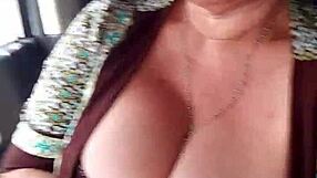 girl hops in truck flashing close-up pussy grope and spread