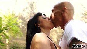 dude, check skinny brunette with big tits and huge cock riding cowgirl then doggy outdoors till she squirts