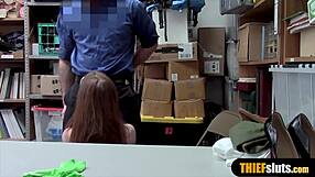 Cute Redhead Teen Shoplifter Bent Over and Punished in Garage