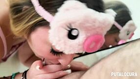 Preciosa teen 18+ culona Cloxy swallows cum in pig cosplay on Putalocura