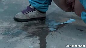 Pissed off horny british babe fingers shaved pussy on london streets