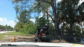 thick blonde milf breaks down roadside and gets pounded doggystyle by assistance guy in public