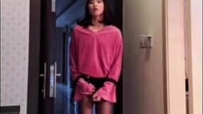 asian ladyboy strokes her cock flashing for woman