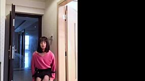 asian ladyboy strokes her cock flashing for woman