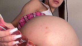 an obnoxious bitch stuffs huge plug in her gaping miniskirt ass before date