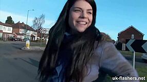 Pissed off horny british babe fingers shaved pussy on london streets