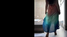 Sensual Brazilian mature in miniskirt and nylons dances outdoor voyeur style!