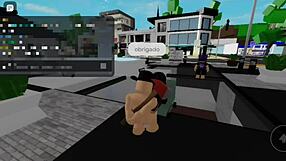 Sexo em público na praça da cidade com plateia no brookhaven explode de tesão!!