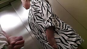 My stepmom's huge tits flash in elevator before public facial cumshot.
