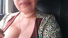 girl hops in truck flashing close-up pussy grope and spread