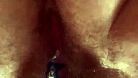 getting super close to this curvy hairy pussy sliding in glass dildo nice and slow