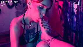 Tickling small bare feet leads to lesbian femdom choking and toe sucking submission