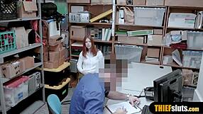 Cute Redhead Teen Shoplifter Bent Over and Punished in Garage
