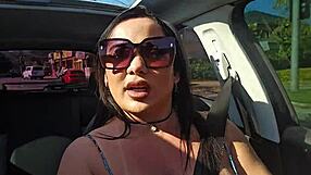 brazilian brunette teen flashes big tits and pussy to innocent aunt in car before lesbian massage creampie 😈👭💦