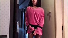 asian ladyboy strokes her cock flashing for woman