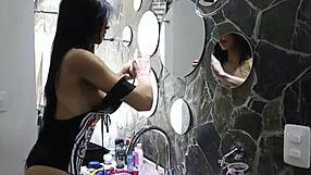 tranny babe bares it all behind the scenes on camera