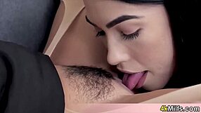 Boss lady licks new secretary pussy in office battle?