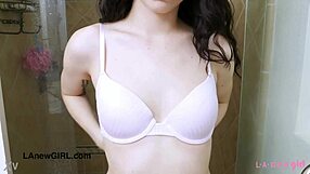 Fresh Model's Petite Body Drips Wet In Shower After Daddy's Taboo Casting Interview On Sofa