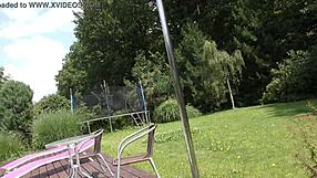 Fresh Air Teases Pussy in Short Skirt Garden No Panties