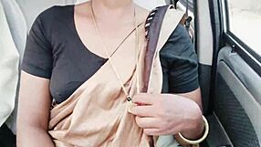 beautiful indian brunette in saree has dirty talk car sex flashing cute tits