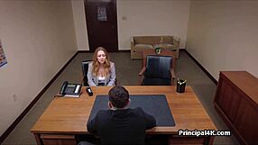 Housewife Moans on Principal's Huge Cock While Calling Home Fucked