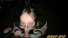 Shy chick deepthroats huge cocks car outdoor group facefucks ball licks cum swallows street wet
