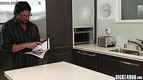 Petite blonde Elsa Jean sucks stepdad's monster cock with small tits out!