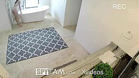 Spyfam Step Bro Creeps on Tanning Step Sis Bent Over