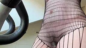 I crave my fetish workout in fishnets as athletic milf housewife with small tits