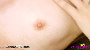 brunette stunner strips on sofa showing petite milf curves in daddy casting interview