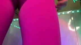 hey watch this squirting whore finger her wet pussy through pink leggings up close