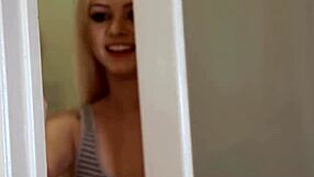 Petite blonde Elsa Jean sucks stepdad's monster cock with small tits out!