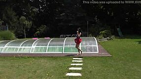 Fresh Air Teases Pussy in Short Skirt Garden No Panties