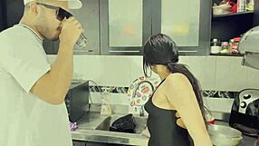 Husband ravages Mia Montiel's juicy ass bent over kitchen counter doggystyle