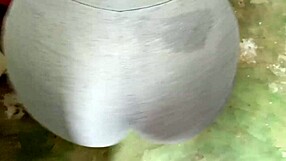 stepson grabs his huge cock while horny big-tits mother-in-law watches homemade