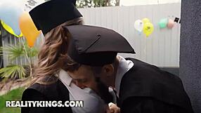 naughty college girl sneaks boyfriend fun at graduation party outdoors