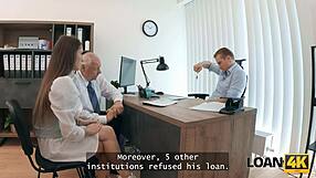 horny czech teen mina k seduces with natural tits shaved pussy in office interview for loan!