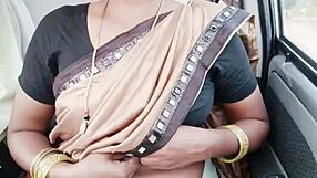 beautiful indian brunette in saree has dirty talk car sex flashing cute tits