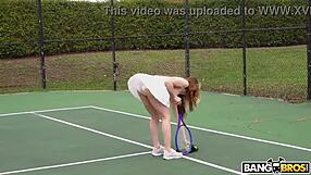 My tennis session turns into bent over doggystyle creampie with shaved brunette