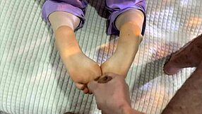 Stepmom flaunts fresh pedicure legs before intense footjob fingering orgasm on bed for horny stepson