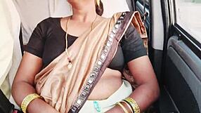beautiful indian brunette in saree has dirty talk car sex flashing cute tits