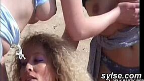 wow horny french lesbians grinding on public beach!