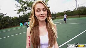 My tennis session turns into bent over doggystyle creampie with shaved brunette