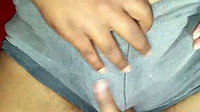 stepson grabs his huge cock while horny big-tits mother-in-law watches homemade