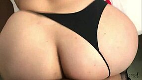 guy yanks latina's thong aside bends her over and unloads cumshot on fat ass