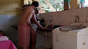 WOW, Sexy Ebony Latina Teen Washes Dishes Then Takes Raw Creampie Pounding!