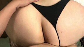 guy yanks latina's thong aside bends her over and unloads cumshot on fat ass