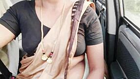 beautiful indian brunette in saree has dirty talk car sex flashing cute tits