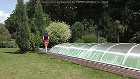 Fresh Air Teases Pussy in Short Skirt Garden No Panties